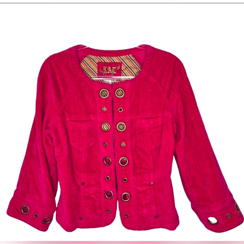Corduroy Jacket Brass Grommets Size M Hot Pink Boho Hippie Festival Indie FLAW
